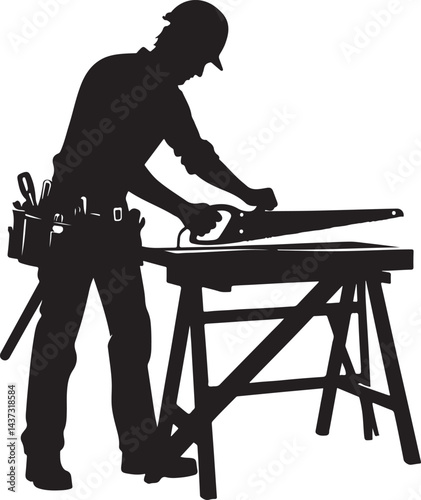 Carpenter Working with Saw  Skilled Woodworker in Action Crafting and Building silhouette of a carpenter new 2025 trendy