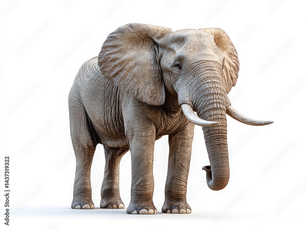 Fototapeta premium Majestic elephant, front view, isolated on white