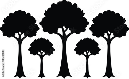 Beautiful Sycamore Trees Isolated Silhouette Vector Art Elegant Forest Landscape Design Elements