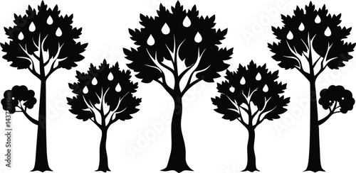 Beautiful Sycamore Trees Isolated Silhouette Vector Art Elegant Forest Landscape Design Elements
