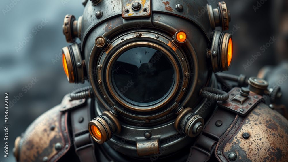 Fototapeta premium Detailed Close-up of a Steampunk Diving Suit Helmet
