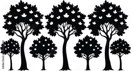 Beautiful Sycamore Trees Isolated Silhouette Vector Art Elegant Forest Landscape Design Elements