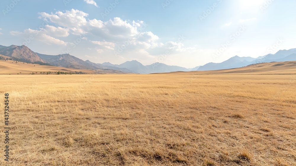 Expansive Dry Grassland Under a Partly Cloudy Sky Expansive Dry Grassland Under a Partly Cloudy Sky
