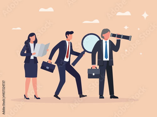 business leadership concept illustration diverse people business outfit looking forward background clipart