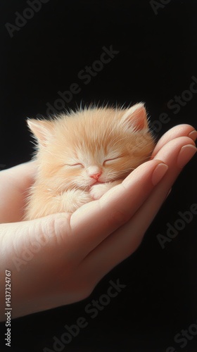 Tiny Orange Kitten Sleeping Peacefully in Hands