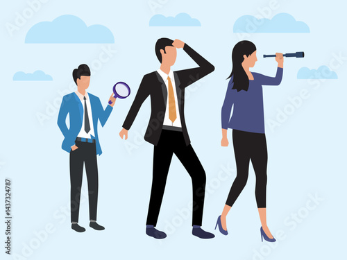 business leadership concept illustration diverse people business outfit looking forward background clipart
