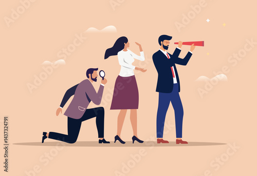 business leadership concept illustration diverse people business outfit looking forward background clipart