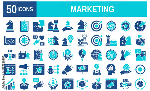 Marketing icons set. Content, search, marketing, ecommerce, seo, electronic devices, internet, analysis, social and more line icons on white background�