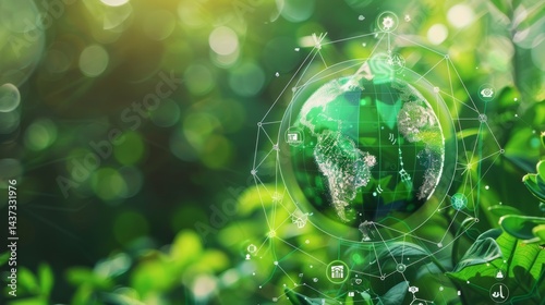 Environment World Earth Day, Green Earth with Environment icons. Saving the environment, and environmentally sustainable, Environmental technology.