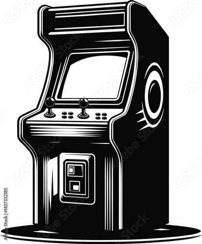 Retro arcade game machine vector silhouette illustration isolated on a white background