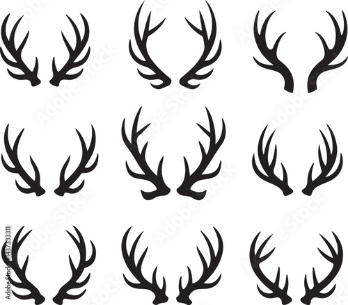 Set of hand drawn deer antler silhouettes vector art illustration	
