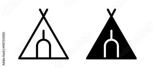 Tent icon in black color for website or app.