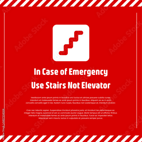 Red Emergency Safety Poster Use Stairs Not Elevator Warning Sign for Fire or Earthquake Situations