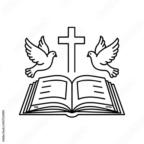 Easter Symbolism with Doves and Cross over an Open Book  