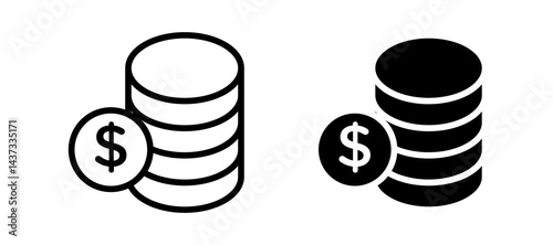 Money icon in black color for website or app.