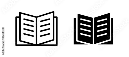 open book icon in black color for website or app.