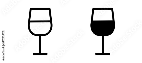 Wine glass icon in black color for website or app.