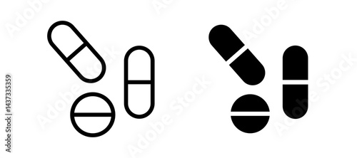 Pills icon in black color for website or app.