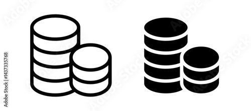 Money coin icon in black color for website or app.