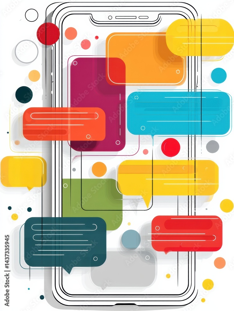 Obraz premium Smartphone Interface Showcasing Vibrant Chat Bubbles Representing Engaging Conversations Between Users in a Modern Digital Communication Setting