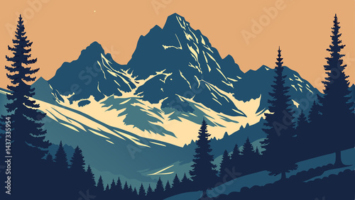 Fotografia Hand Painted Colorado Mountain Scene with Sunset Glow