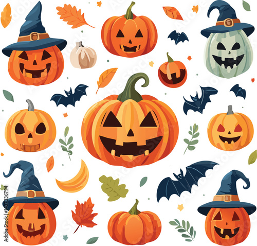 hallowen pumpkin set vector illustration