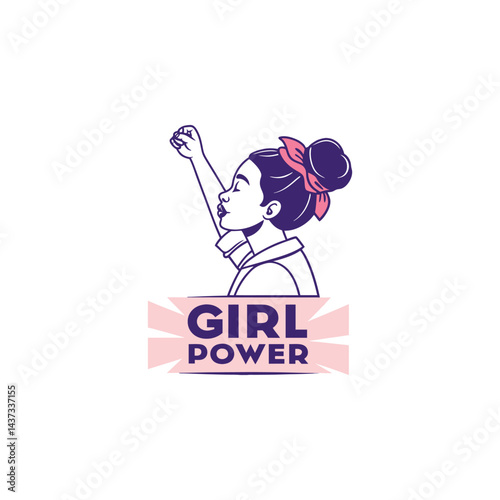 Girl Power Poster with Raised Fist and Modern Feminist Art
