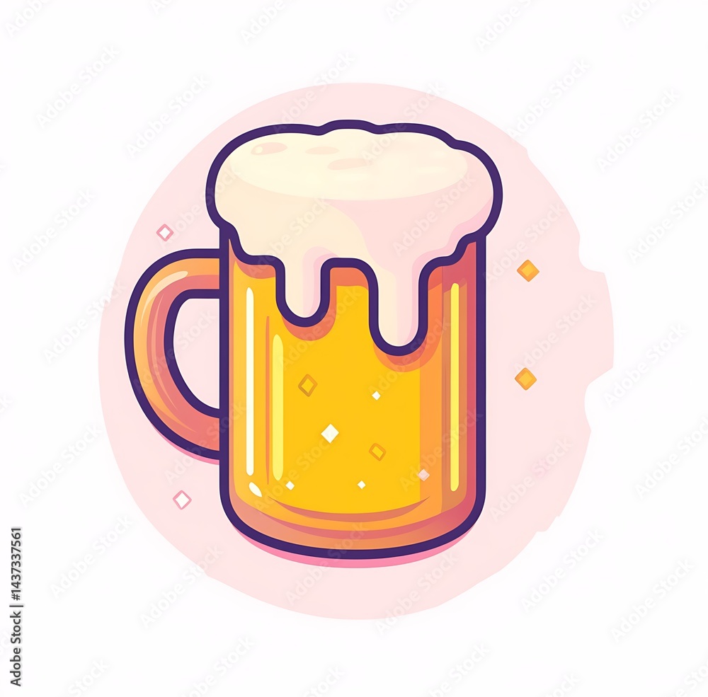 A vector illustration of a glass of beer against a red background