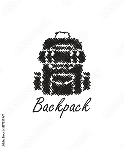 Backpack icon logo with hand drawn design illustration