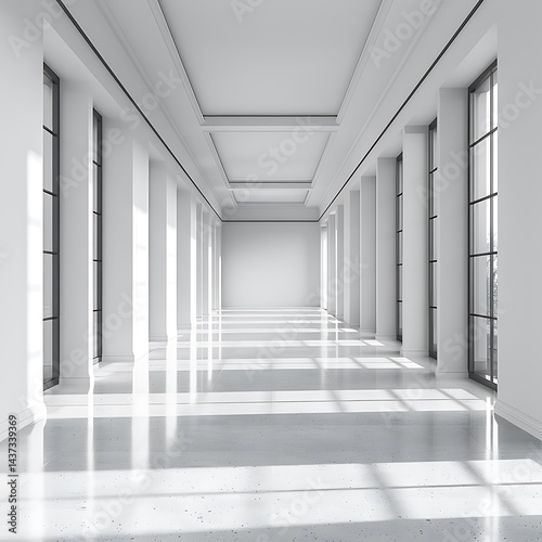 Modern minimalist hallway sunlight reflections high resolution picture