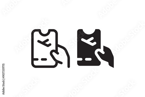 Hand holding airline boarding pass icon set Vector