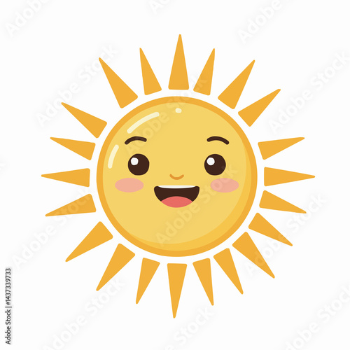 Happy cartoon sun with smiling face on a bright background  