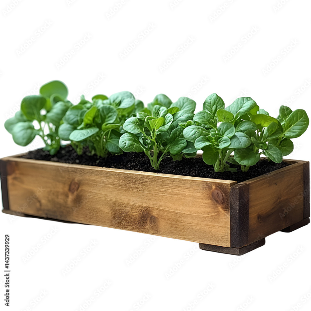 Rustic wooden planter box with greenery Rustic wooden planter box with greenery
