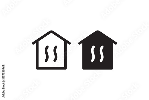 Sauna house with steam lines icon Vector