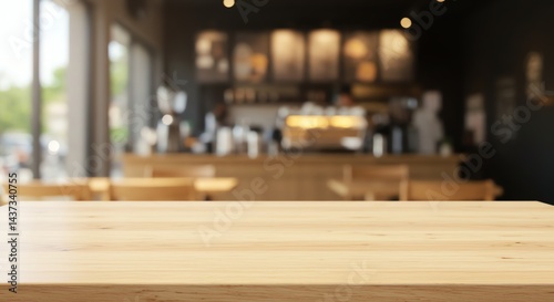 Wallpaper Mural Wooden Tabletop in Cafe Blurred Background for Product Mockup Torontodigital.ca