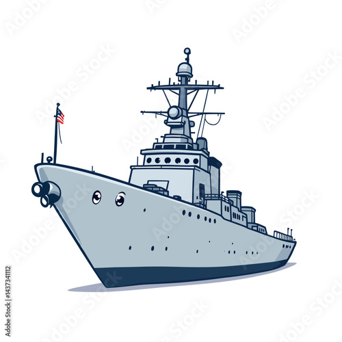 Vsai american warship sailing on water with united states flag flying high