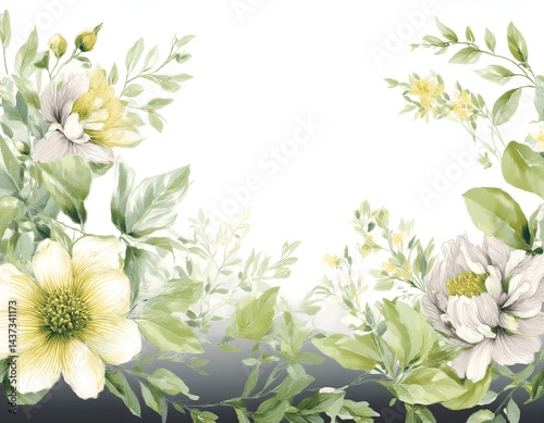 Flowers and leaves, watercolor, can be used as greeting card, invitation card for wedding, birthday and other holiday and summer background.
