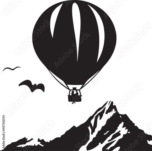 air balloon in the air, balloon, air, sky, hot, travel, fly, vector, hot air balloon, illustration, flying, balloons, basket, transportation, adventure, transport, fun, cloud, design, icon, airship, f
