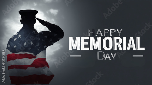  a soldier saluting, patterned with a flag, text reads 