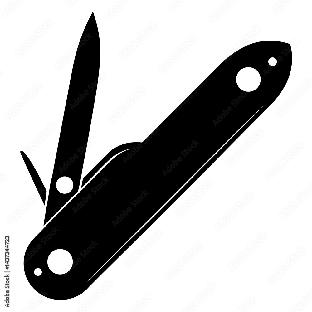 create a simple Swiss knife silhouette vector illustration design on white background



