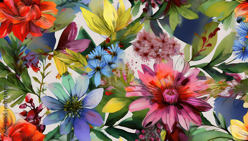 Seamless floral pattern with flowers, watercolor

