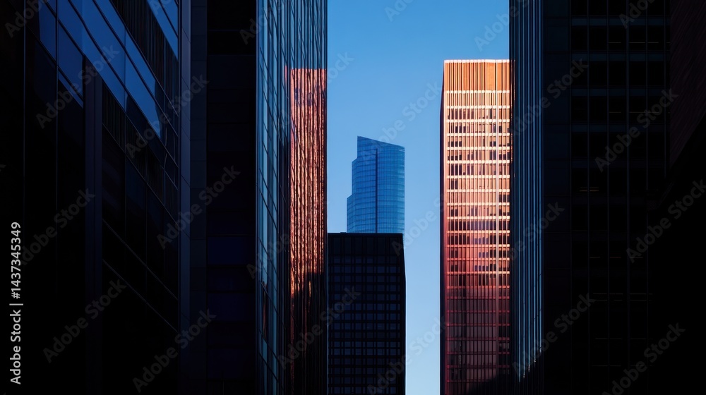 Fototapeta premium Urban Skyscrapers in a City Alleyway