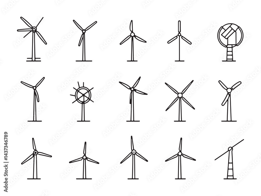 Dynamic Wind Turbine line art icon clean style. Dynamic Wind Turbine line art icon clean style.