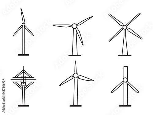 Dynamic Wind Turbine line art icon minimal artwork
