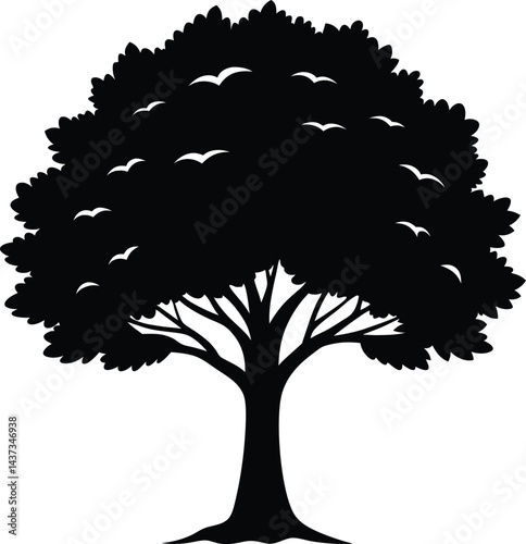 Elm Tree Isolated Silhouette Vector Art Elegant Forest Element with Natural Landscape Design