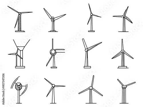 Dynamic Wind Turbine line art icon vector drawing