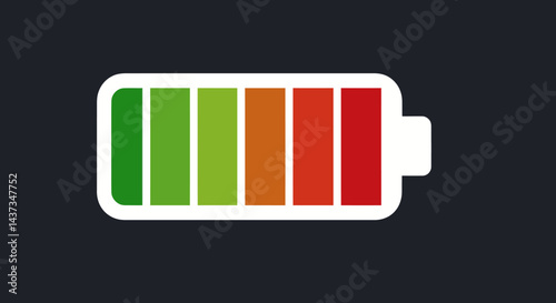 Battery icon vector illustration showing colorful charging level on dark background conveying energy status and power supply for mobile devices and applications