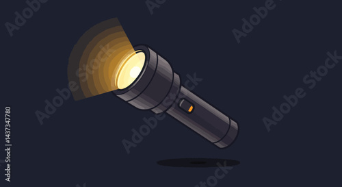 Black flashlight emitting bright light in dark background illustration concept of guidance search exploration and adventure