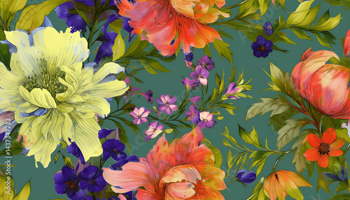 Seamless floral pattern with flowers, watercolor
