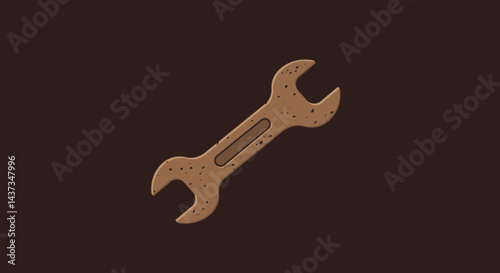 Brown wrench illustration with unique texture and design suitable for engineering and DIY projects, perfect for backgrounds and graphic elements